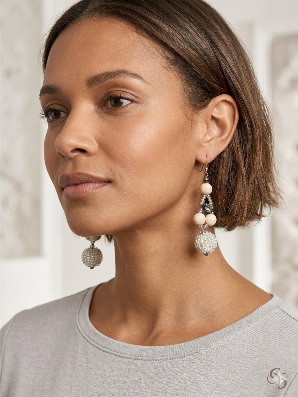 Chico's Cream and Silver Dangle Earrings
